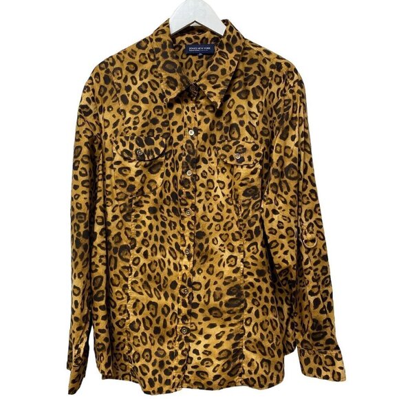 JONES New York Leopard Shirt Plus Size 3X Womens Cotton Button up Top Long Sleev - Picture 1 of 10